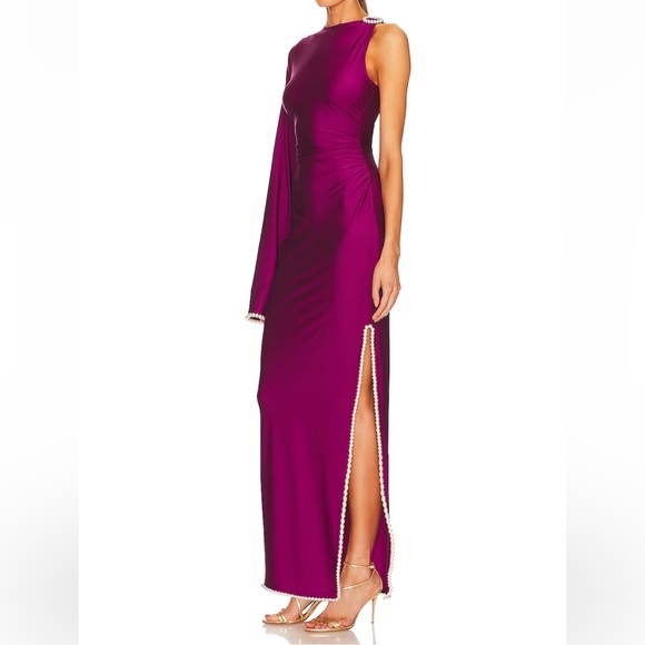 REVOLVE Khriya Pearl Trim Maxi Dress in Cranberry - Picture 3 of 6